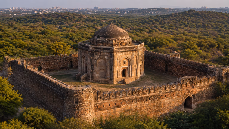 Historic Stone Mausoleum Fortress Amidst Greenery