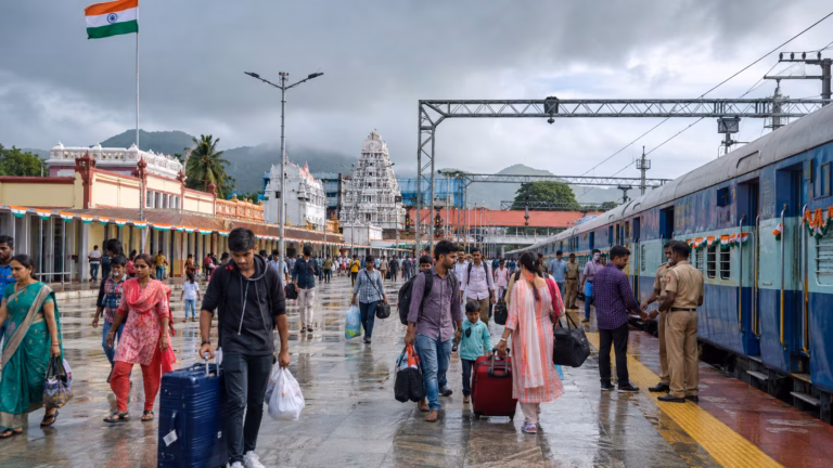 Monsoon Rush at an Indian Railway Station