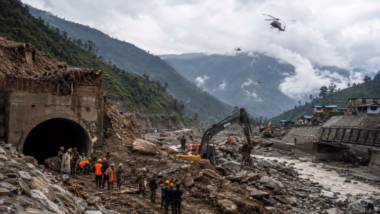 Mountain Rescue Amid Landslide Debris