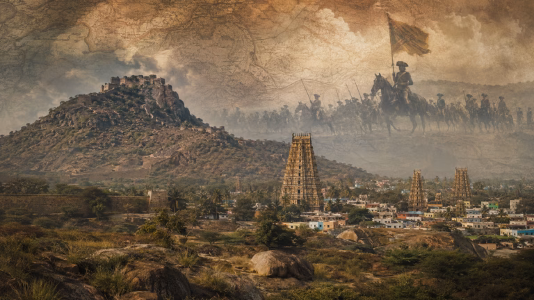 Sepia Battle Map Over Ancient Temple Valley